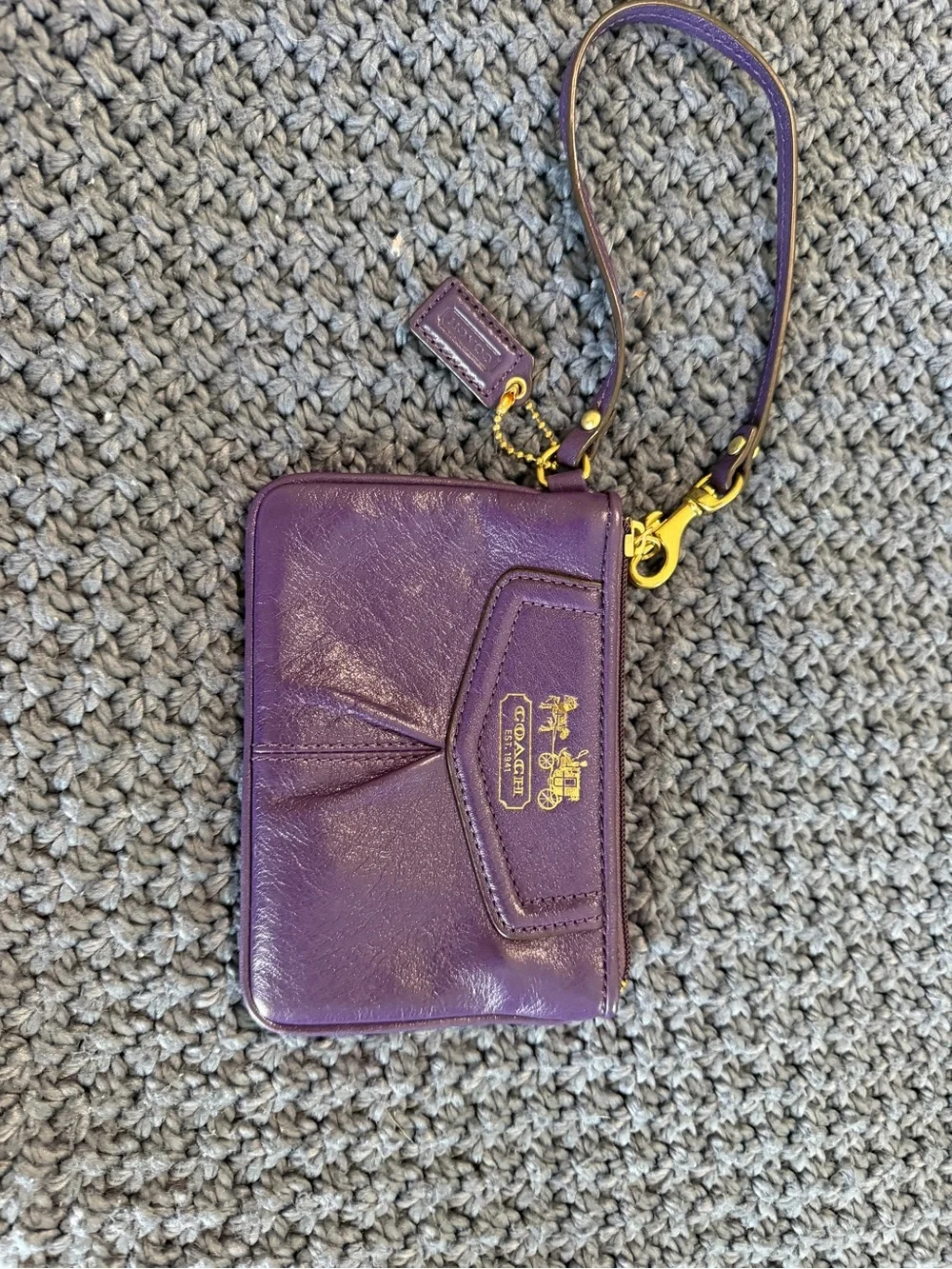 Coach Purple Leather Wristlet with Gold Hardware